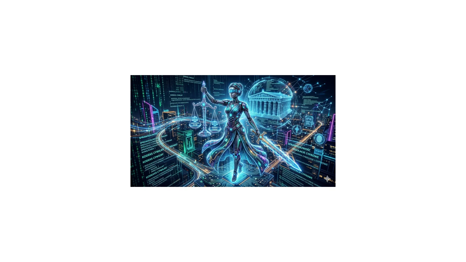 Digital Lady Justice representing artificial intelligence for law firms